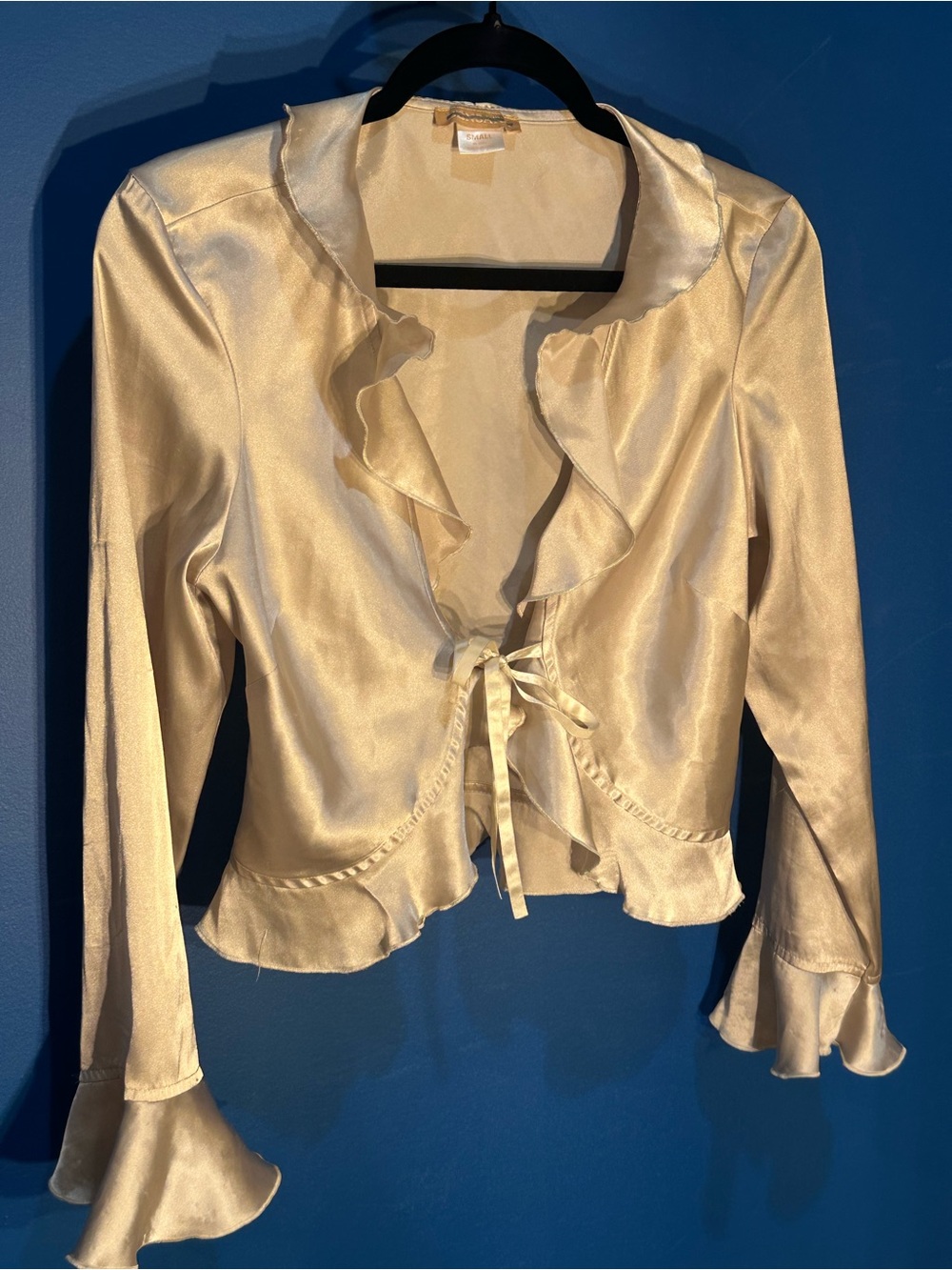 Cream Ruffle Tie-Front Blazer Jacket